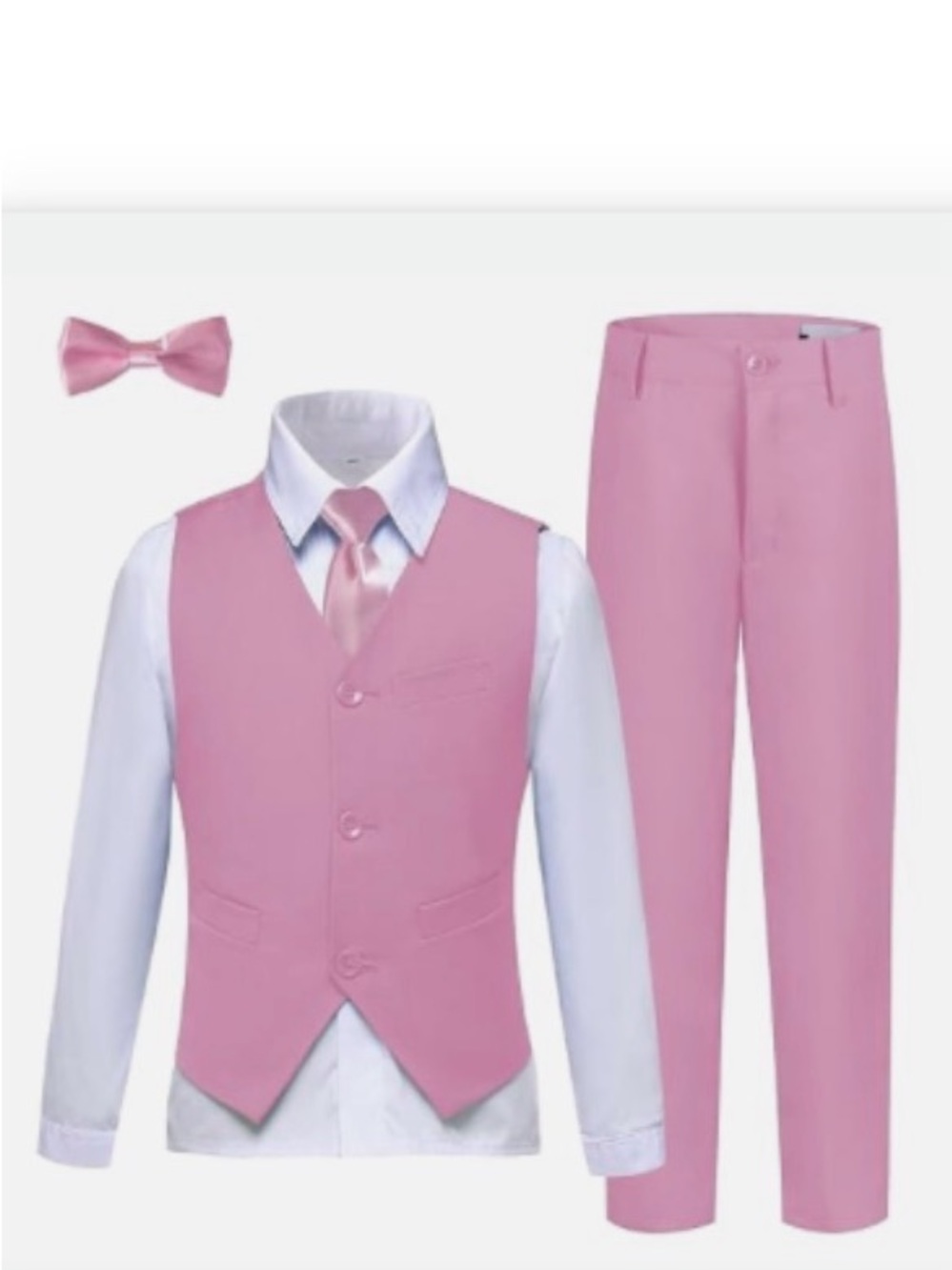 Boys' Pink Formal Matching 5 Piece Set pants, long sleeve shirt, Vest, Tie & Bow